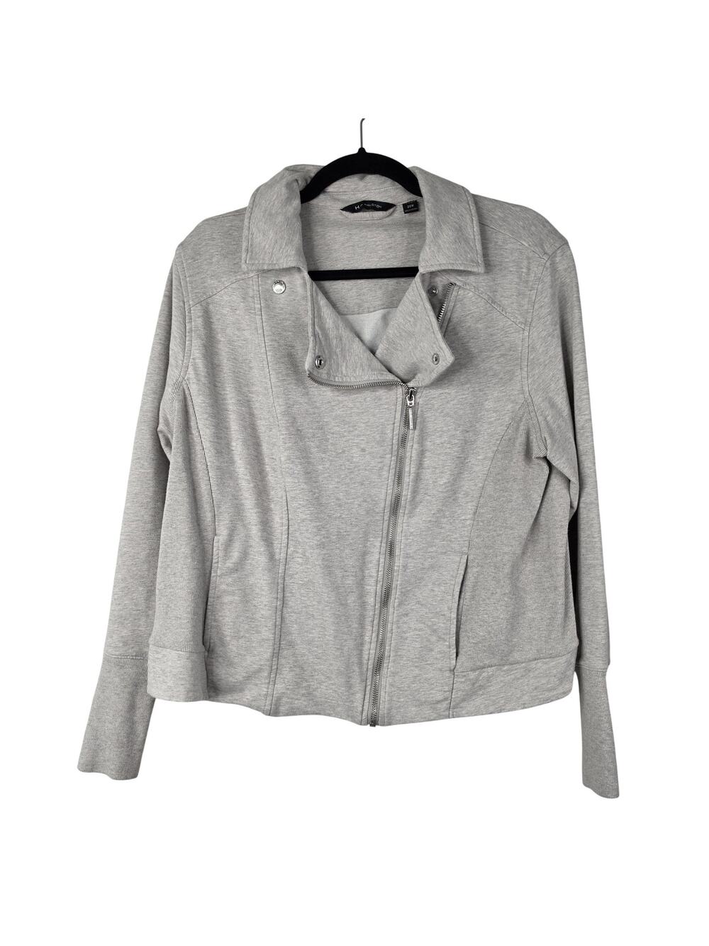 H By Halston Crop Jacket Womens 20W Gray French Terry Moto Zip Pockets Casual
